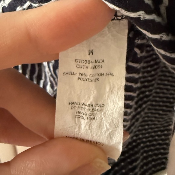 Green Envelope Navy and White Polka Dot Top w 3/4 Bell Sleeves Size M - Picture 6 of 8